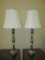 PR of Turned Marble Lamps with Antique Brass Finish Accents