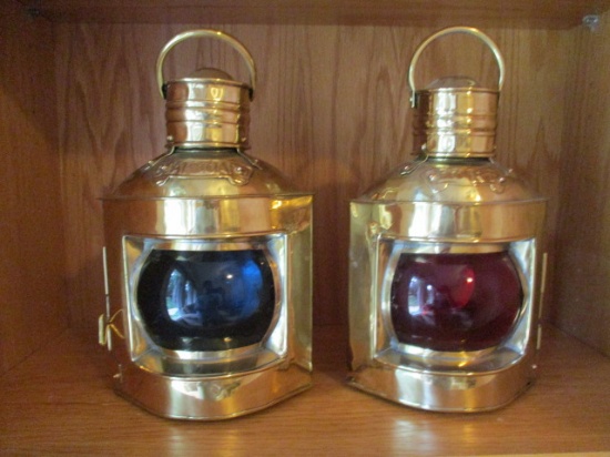 Brass "Starboard" Blue and "Port" Red Oil Lanterns