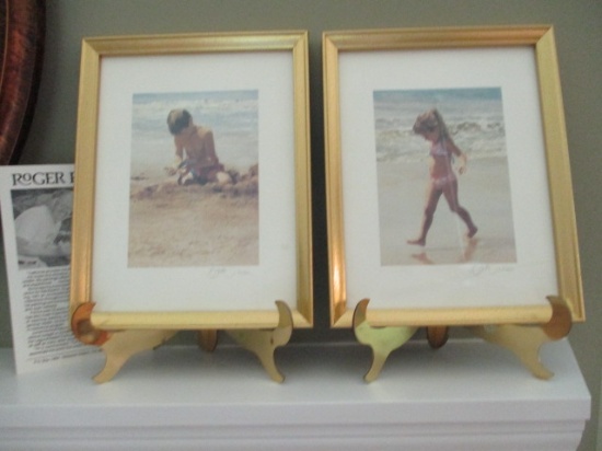 Two Signed and Numbered Watercolor Prints of Children at Beach by Roger Folk