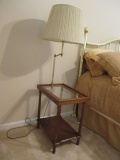 Powell Wood Candle Stick Lamp Table with Glass Top Insert and Undershelf