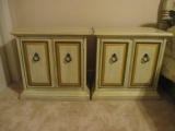 Pair of Distressed Finish Nightstands with Gold/Green Accents