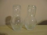 Two Etched Clear Glass Bedside Water Carafes