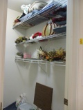 Closet Contents-Holiday Decorations, Accent Pillows, Clip On Work Light, Woven Trays