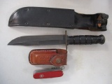 Victorinox Swiss Army Knife in Leather Sheath and Tactical Knife in Leather Sheath