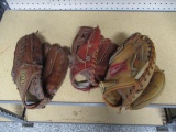 Three Leather Baseball Gloves-(2)Wilson, (1)Rawlings