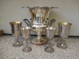 Silverplated Champagne Bucket and Two Pair of Stems