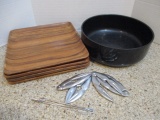Waverly Melamine Serving Bowl, Pewter Crab Leg Crackers, Fondue/Seafood Forks and
