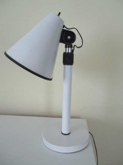 Adjustable Height White Desk Lamp with Black Trim