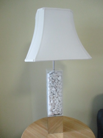 Modern Style Lucite Lamp Filled with White Granite Chip and Mirrored Base