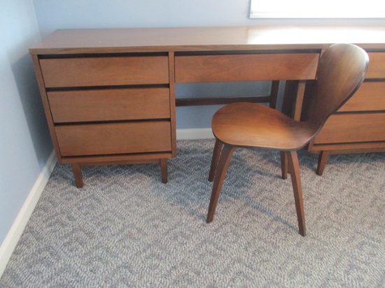 Stanley Mid Century Desk and Cherner Style Molded Wood Chair