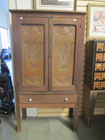 Punched Copper Pie Safe With 1 Drawer