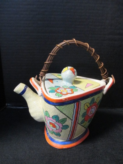 Triangular Teapot With Intentional Crazing