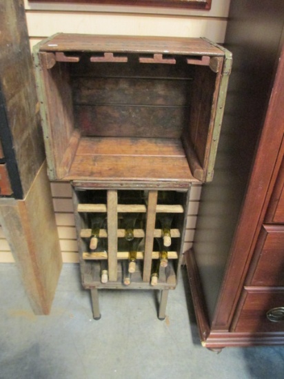 Re-purposed Wooden Crate Wine And Stemware Storage Cabinet
