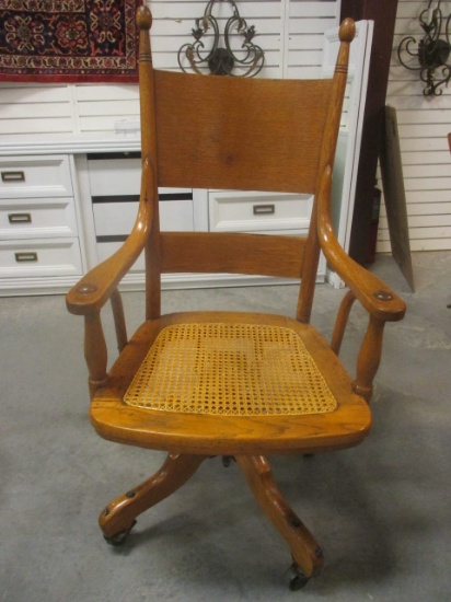 Crocker Chair Co. Antique Oak Office Chair with Caned Seat