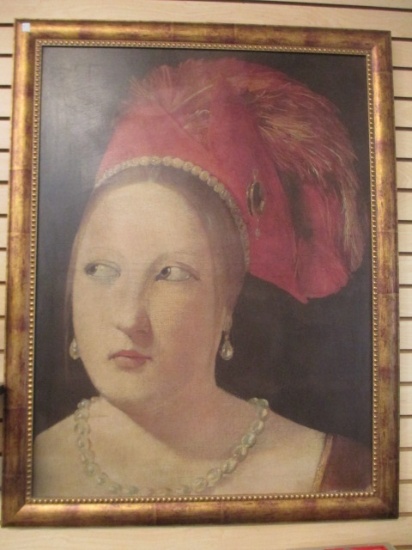 Large Framed Renaissance Maiden Print On Canvas