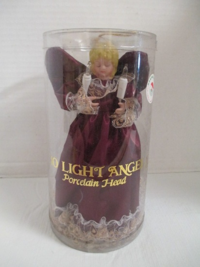 Santa's World Angel Tree Topper With Porcelain Head