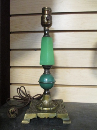 Vintage Metal Base Accent Lamp With Jade-Look Insert