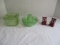Green Vaseline Glass Refrigerator Dish and Juice Reamer and Cast Metal Rocker Shakers