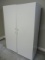 Pair of White Laminate Double Door Storage Cabinets