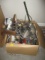 Box of Misc. Hand Tools and Wood Tool Caddy