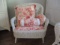 Vintage White Wicker Chair with Upholstery Seat and Three Accent Pillows