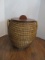 Woven Double Handled Basket with Wood Lid and Bottom