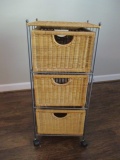 Metal Frame Rolling Cart with 3 Woven Drawers