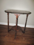 Scalloped Edge Wood Table with Spindle Legs and Undershelf
