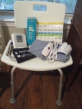 Medical Supplies-ReliOn Blood Pressure Monitor, Ice Bag, Heating Pad, Pill Box and Shower Seat
