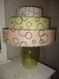 Green Pebble Glass Lamp with 3 Tiered Lamp Shade