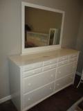 White Painted Wood 2 over 4 Dresser with Mirror