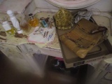 Vintage Leather Cross Body Purse, Beaded Evening Bag, Perfume Bottles and Handkerchiefs
