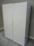 Pair of White Laminate Double Door Storage Cabinets