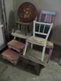 Wood Chairs, Lidded Box and Stools