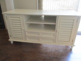 White Media Stand with Louver Doors and Drawers