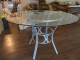 Metal Base Table with Gunmetal Finish and Beveled Glass Top