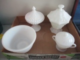 Milk Glass Bowl and Lidded Dishes