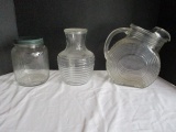 Clear Glass Disc Pitcher, Juice Jar with Lid and Canister with Lid
