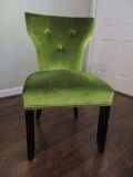 Green Velour Tufted Back Chair with Nail Head Accents
