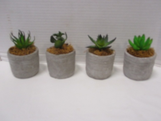 Set Of 4 Faux Succulents In Concrete-Look Planters