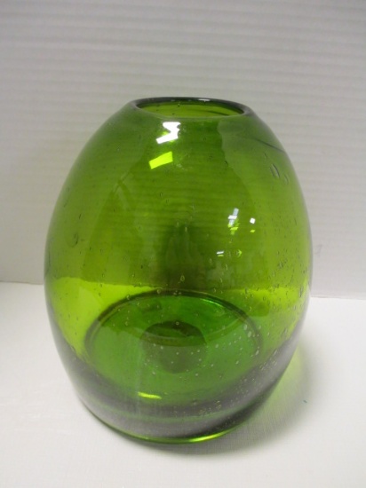 Tag Green Art Glass Vase with Intentional Bubbles