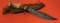 Nice Damascus Fixed Blade Hunting Knife with Stag Horn Grip & Leather Sheathe