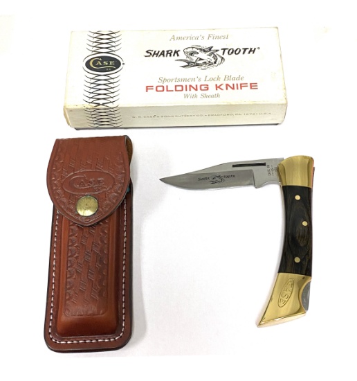 NIB Case XX P197-SSP Shark Tooth Sportsmen's Lock Blade Folding Knife with Sheath in Box