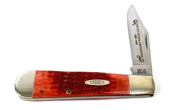 Case XX 1889-1989 Centennial R6199-1/2 SS Red Bone Uneven Jack Knife or Barlow Knife