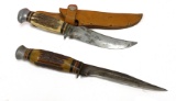 Pair of Vintage Stag Handled Fixed Blade Knives