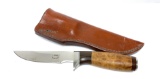 G. Wardman Custom Knives 1515 Drop Point Hunter Stainless Steel Knife with Leather Sheathe