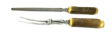 Pair of England Stag Grip Carving Set of Fork and Honing Rod