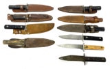 Large lot of Imperial & Colonial Fixed Blade Knives - Some with Leather Sheathes