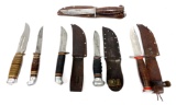 Nice lot of 6 Fighting Knives - Some with Leather Sheathes & WWII Era