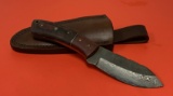 Nice Damascus Fixed Blade Knife with Leather Sheathe